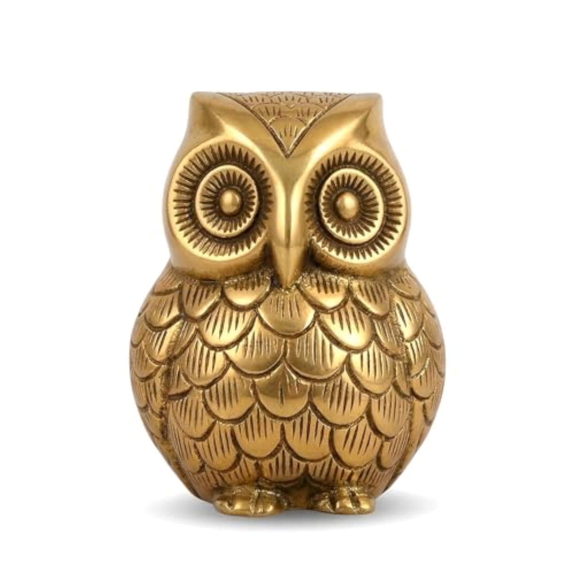 Brass Owl Statue for Good Luck, Handmade Sculpture