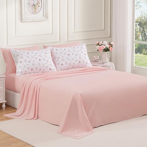 Image of Andency Floral Full Comforter Set, 7 Pieces Cute Pink Coquette Bedding