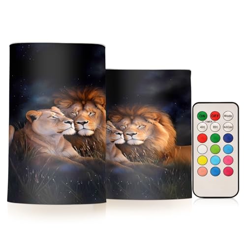 ALAZA Lion (9) Flickering Flameless Candles Battery Operated with Remote Timer,Tea Light Candles LED Pillar Votive Candles set of 2 for Outdoor Indoor Decorations