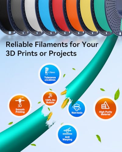 Image of JAYO PLA+ Filament Bundle 1.75mm, PLA 3D Printer Filament Bundle Multicolor, 250g Spool, 8 Pack, 2KG in Total (Black, White, Gray, Mint Green, Lemon Yellow, Sunshine Orange, Cherry Red, Sky Blue)