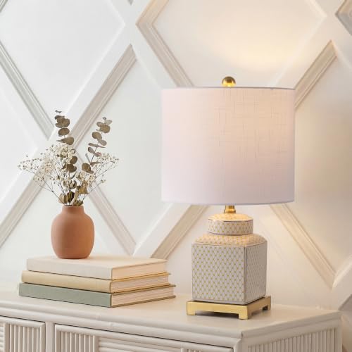 Image of JONATHAN Y Cleo 21.5 inch Yellow & White Ceramic Table Lamp with Brass Base