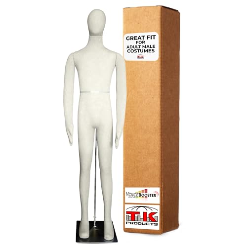 Full Body Male Mannequin by Voicebooster Speak Out - Flexible, Bendable, Poseable Standing Model with Adjustable Arms - Soft Foam Dress Form for Costumes, Clothing Display, Sewing - Beige/White