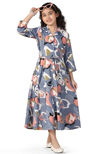 Image of Fashion Dream Girls Calf Length Abstract Printed Dress|Western Midi Dresses|Long Frock for Kids