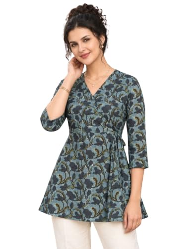 feranoid Floral Print Angrakha 3 Sleeves Flared Kurti