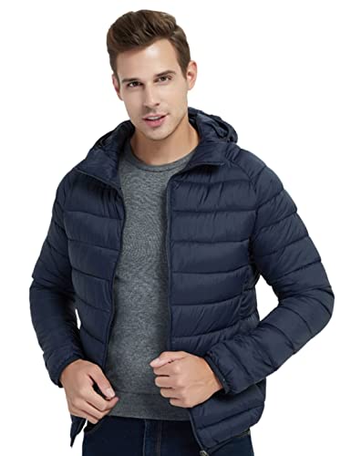 Kinkia Men's Lightweight Puffer Jacket Ultra Soft Warm Waterproof Quilted Hooded Outwear Coat (Kk0437-Blue-Xs) #TOP1