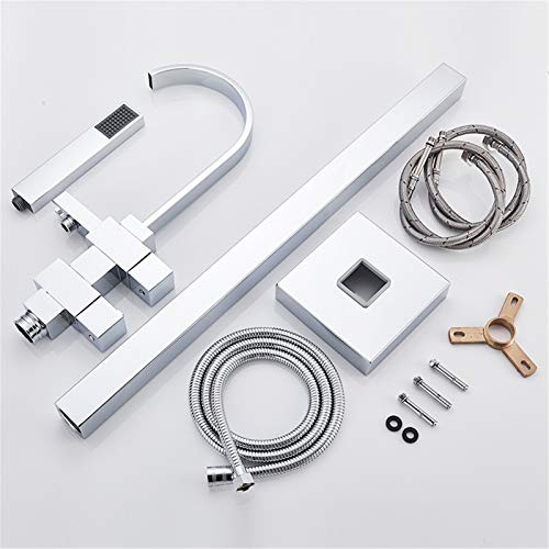 Robinet de douche thermostatique chromé au sol pour baignoire design - 7