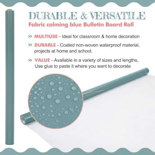 Image of 2 Roll Stone Blue Bulletin Board Paper 12 x 4 ft Fabric Classroom Decor | 4x12 ft Fadeless Display Background, Durable for DIY Crafts Classroom Bulletin Boards, Back to School Decorating Projects