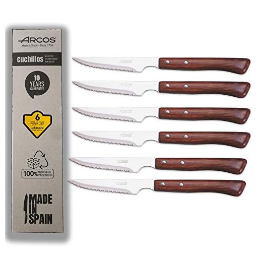 Arcos Juego Cuchillos Chuleteros Madera - Envase 100% Ecologico- 6 Piezas- Mango Madera Prensada