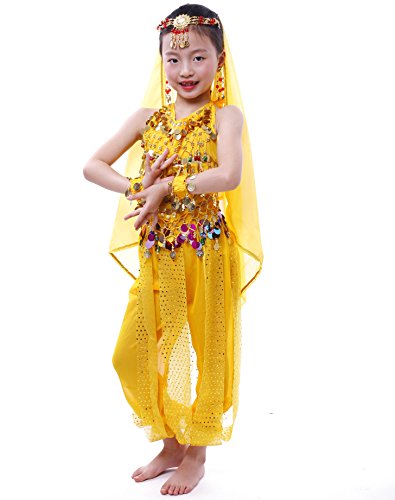 Astage Girls Arabian Princess Costume Belly Dancing Dress Halloween Carnival Set Yellow S #TOP5