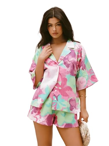 Image of GRECIILOOKS Co-ord Set for Women Stylish | Women Co-Ord Pajama Set | Stylish Night Dress & Beach Outfit | 2 Piece Printed Shirt & Shorts Loungewear | Comfortable Pajama Sets for Womens