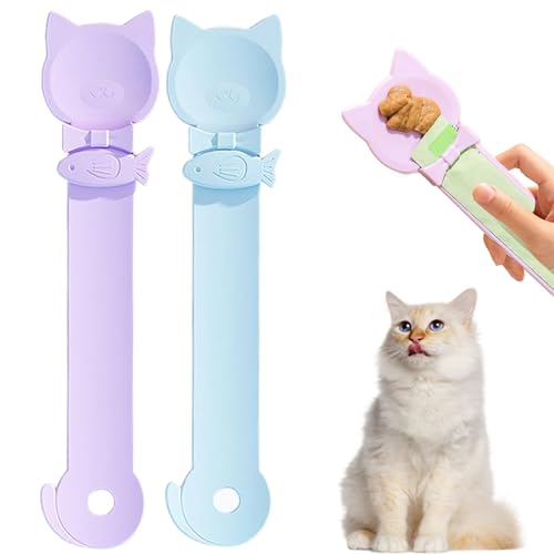 PETPAWLOVELY-2PCS Cat Treat Spoon Squeeze Cat Strip Feeder Spoon Multi-Function Dispenser Tool Easy Feeding Spoon for Licky Treats Pet Food Spoon for Wet Food(2 Color)