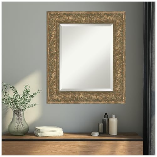 Amanti Art Bronze Wall Mirror 27x23 Luxe Bronze Gold Rectangle Bathroom Mirror for Wall Decor Living Room, Small Traditional Frame, Hangs Horizonally and Vertically, Bathroom Decor, Beveled Edge by Amanti Art - Used condition - Image 5