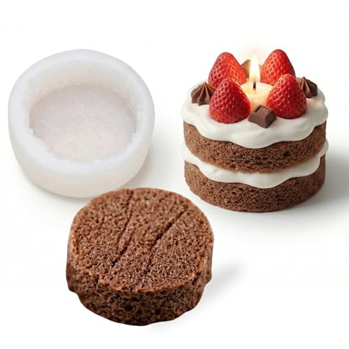 Image of Round Cake Base Candle Mould Silicone | 3D Sponge Cake Layer Mold | Dessert Style Candle Making Mould | DIY Wax, Soap, Resin Art Craft | Cylindrical Shape