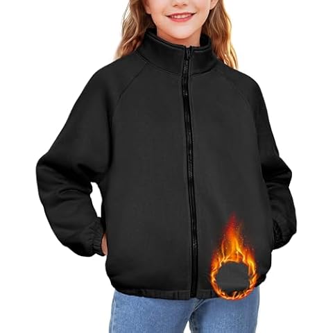 KEREDA Girls Fleece Jacket for Kids Fall Winter Coat Zip Up Girls Sweatshirt Warm Clothes with Pockets 7-8 Years Black Cover