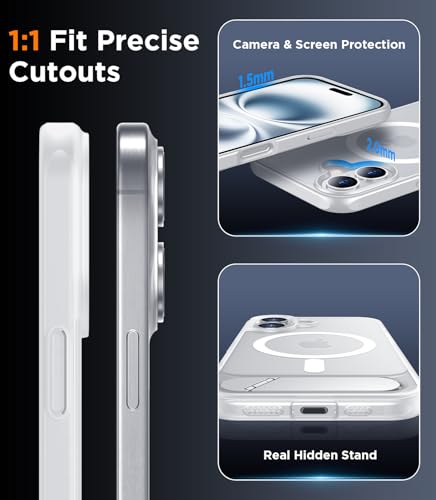 Image of Magnetic Compatible with iPhone 16 Plus Case, [Built-in Invisible Kickstand][Compatible with MagSafe][Military Grade Shockproof] Slim Translucent Matte Phone Case for iPhone 16 Plus 6.7 inch