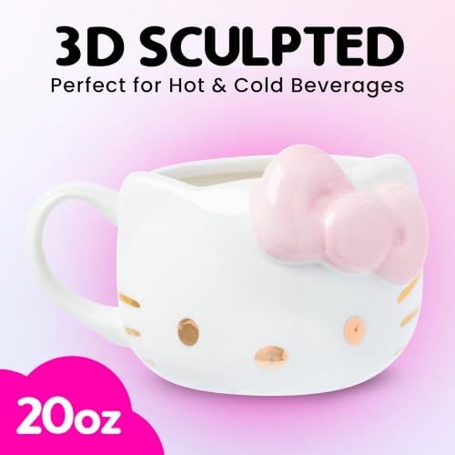 Image of Silver Buffalo Sanrio Hello Kitty Pink Bow Rose Gold, 3D Sculpted Mug, 20oz | Light, Ceramic, 0.59 Liters