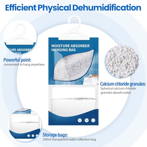 5 Packs Hanging Moisture Absorber, Hanging Closet Dehumidifier Bags, efficient humidity absorber, suitable for Wardrobes, bedroom, bathroom. Hanging Moisture Absorbe 9.8 oz