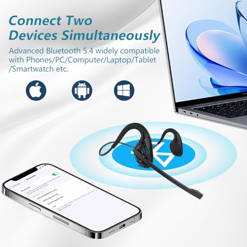 Image of BANIGIPA Bluetooth Headphones with Boom Microphone, Open Ear w /Noise Canceling Mic, Wireless Headset for Phone Laptop PC Computer, Light and Comfortable for Office Meeting Home Working-10 Hrs