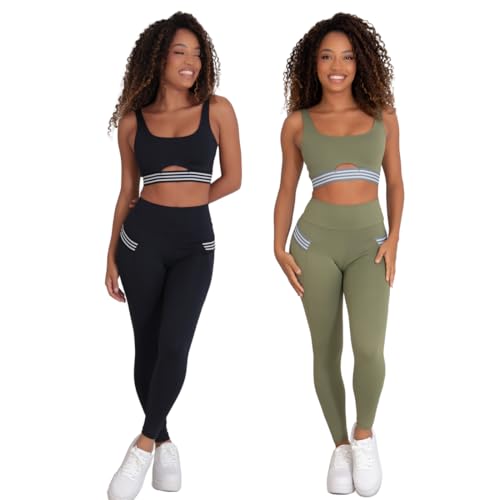 Kit com 2 Calças Legging Feminina Poliamida Geladinha Cintura Alta Bolsos Erika (BR, Alfa, G, Regula