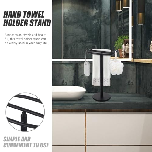 Porte-serviettes sur pied en acier inoxydable au design contemporain noir mat