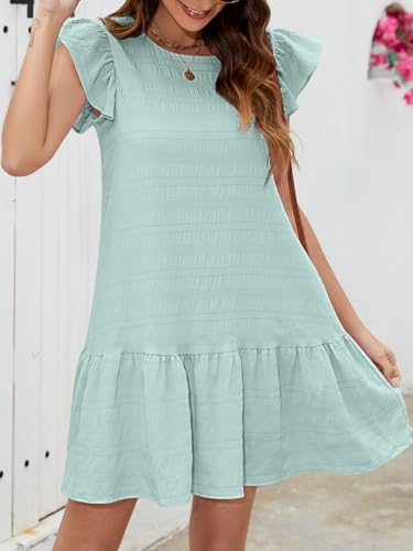 Image of SENFURE Womens Summer Dresses Ruffle Cap Sleeve Mini Dress 2025 Crewneck Tie-Back Babydoll Short Sundress