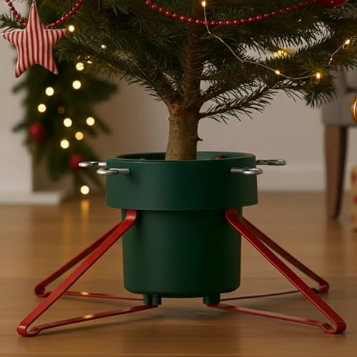 ADEPTNA Christmas Tree Stand for Real Trees – Large Xmas Tree Holder with 4 Adjustable Screw Grips & 2L Water Reservoir - Fits Real Trees up to 2.1m Tall | Stable & Easy Assembly Tree Base (GREEN)