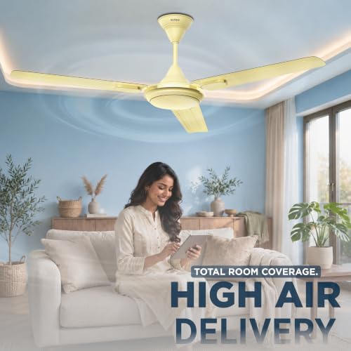 Image of Intex Aero Fighter Pro 1200MM Ceiling Fan | 380 RPM High Speed | 215 m /min Air Delivery | 14 Pole Motor | Double Ball Bearing | Inverter Compatible | Low Noise | Energy Efficient | Ivory