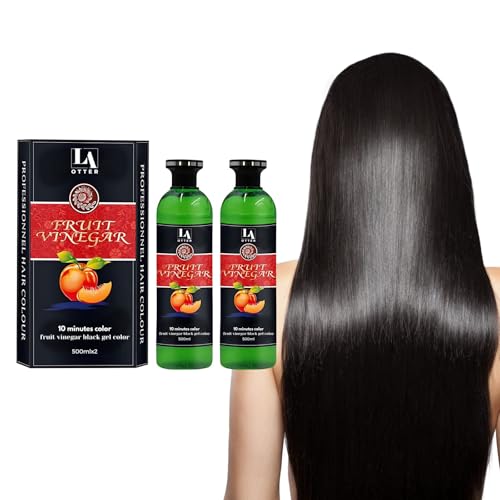 Image of Fruit Vinegar Gel Hair Color, Organic & Natural Hair Color Dye for Black Hair (500ml x 2) - Black