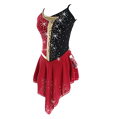 Ice Figure Skating Dress Girls Black Red Sleeveless Tank Dance Skating Skirts Kids #TOP1