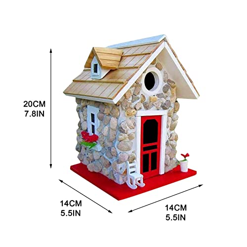 Hand-Made Fieldstone Guest Cottage Birdhouse - Eco Tough Bird House,Hanging Wooden Stone Cottage Songbird Birdhouse #TOP5
