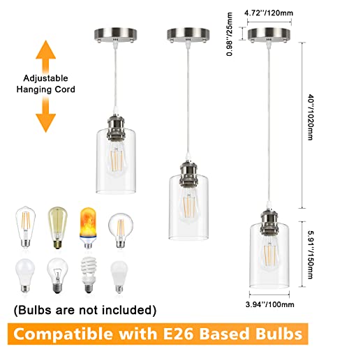 Ascher 3-Pack Industrial Pendant Lights, Modern Indoor Ceiling Hanging Light Fixtures With Clear Glass Shade, Farmhouse Hanging Lamp For Over Sink Kitchen Island Living Room Hallway Bedroom Corridor #TOP2