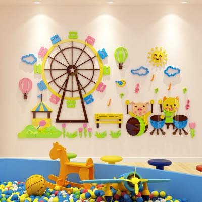 Pegatinas de pared con dibujos animados 3D estéreo para jardín de infantes, decoración de la pared del medio ambiente, diseño de anillo para crear un salón de clases