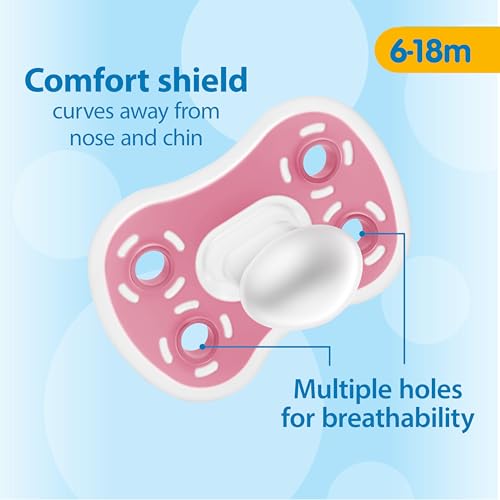 Dr. Brown\'s Advantage One-Piece Silicone Baby Pacifier, Fully Symmetrical Soother, Coral/Light Pink/Pink, 6-18m, BPA Free, 3 Pack