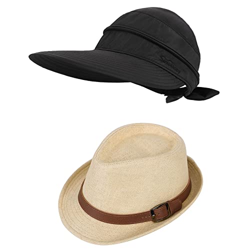 Simplicity Straw Fedora Hats For Men/Women Natural And 2 In 1 Sun Hats For Women Black #TOP15