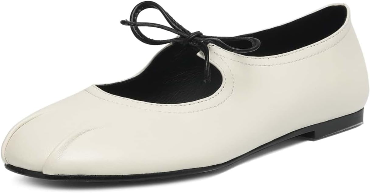 TinaCus Women's Mary Jane Flats Genuine Leather Handmade Lace Up Ballerina Slip On Shoes