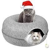 Cat Tunnel Bed, Cat Cave Bed ，Beds for Indoor Cats - Large Cat House for Pet Cat Cave ，Detachable Round Felt & Washable Interior Cat Play Tunnel for Small Pets (24 Inch, Light Grey)
