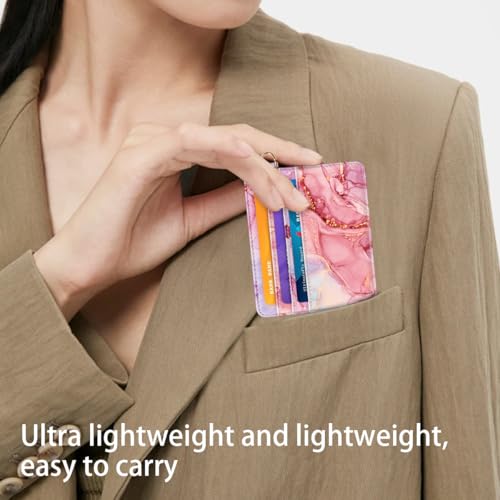 Image of Slim Minimalist Pocket Credit Card Holder Wallet RFID Blocking Lightweight Thin Small Cute Card Cases,Red Marble