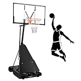 Smug Portable Basketball Hoop, 5.25-10FT Outdoor Basketball Goal with Easy Height Adjustment System, 44In Shatterproof Backboard/Shock Absorbent Rim, Fillable Base, Wheels for Backyard Driveway