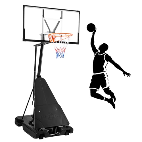 Smug Portable Basketball Hoop, 5.25-10FT Outdoor Basketball Goal with Easy Height Adjustment System, 44In Shatterproof Backboard/Shock Absorbent Rim, Fillable Base, Wheels for Backyard Driveway