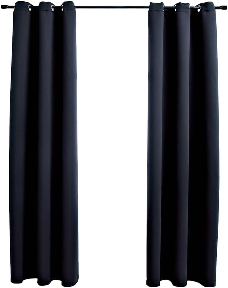 vidaXL Curtains 2 Pcs, Blackout Curtains for Bedroom Living Room, Window Blinds with Rings, Darkening Curtains Drapery, Black Fabric
