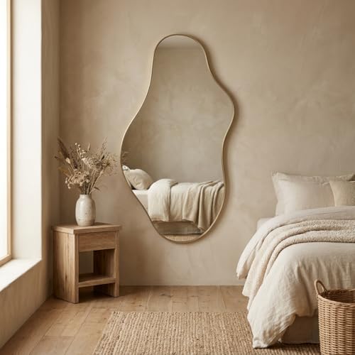 potijo Irregular Wall Mirror 24"x43" Gold Abstract Asymmetrical Mirrors for Wall, Decorative Wavy Mirror for Entryway, Bedroom, Cloakroom, Living Room, Aluminum Alloy Frame — view 4