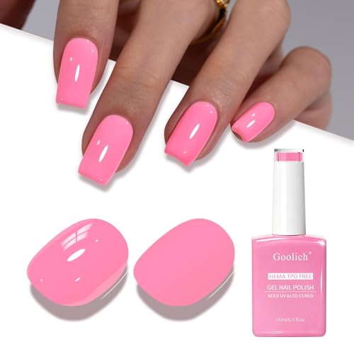 Goolich Neon Gel Polish, 0.5 Fl Oz HEMA & TPO Free Neon Bubblegum Pink Gel Nail Polish Soak off U V LED Spring Summer Nail Design Manicure Salon for Women Girl