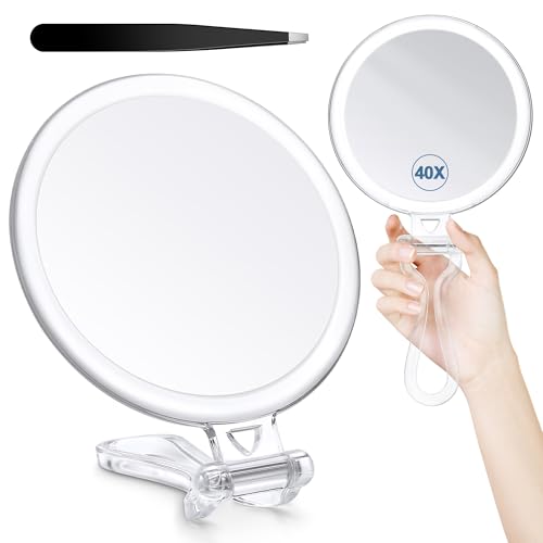 B Beauty Planet 40X Magnifying Mirror for Travel with Handle Double-Sided 1X/40X Magnification Hand Mirror for Makeup Travel Mirror for Desk 5 Inches
