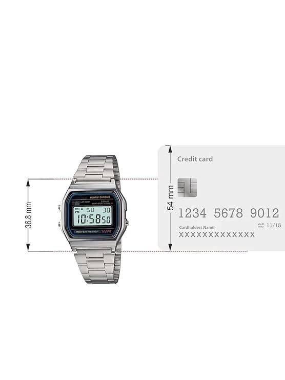 Image of Vintage A-158WA-1Q Digital Black dail Dial Unisex Watch Silver Metal Strap (D011)