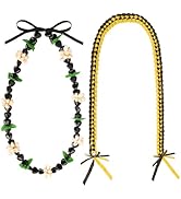 FYSUIMU 2 Pcs Graduation Ribbon Lei and Hawaiian Kukui Nut Leaves Beads Necklace Congrats Grad Bl...