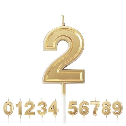 URAQT Velas Cumpleaños Número 2, Velas de Pastel de Cumpleaños, Velas Doradas para Cumpleaños/Aniversario de Bodas/Fiesta de Graduación, Número 0-9 para Elegir…