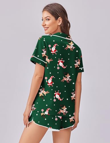 Image of Ekouaer Womens Silk Satin Pajama Set Print Short Sleeve Sleepwear Button Down Pjs Shorts Set Loungewear