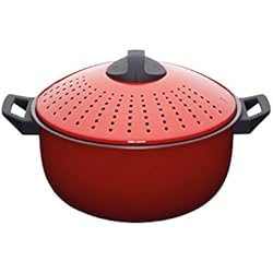 Cazuela Para Pasta KitchenCraft: World of Flavours – Olla Grande para Pasta con Tapa Colador, Color Rojo, 4 Litros