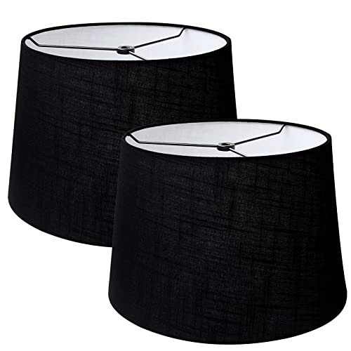 TOOTOO STAR 2 Pack Double 10x12x8" Fabric Natural Linen Cone Drum Hand Craft Medium Lamp Shade Set of 2, Lampshade for Floor Table Lamp, Spider (Set of 2, Black) - Thumbnail 6