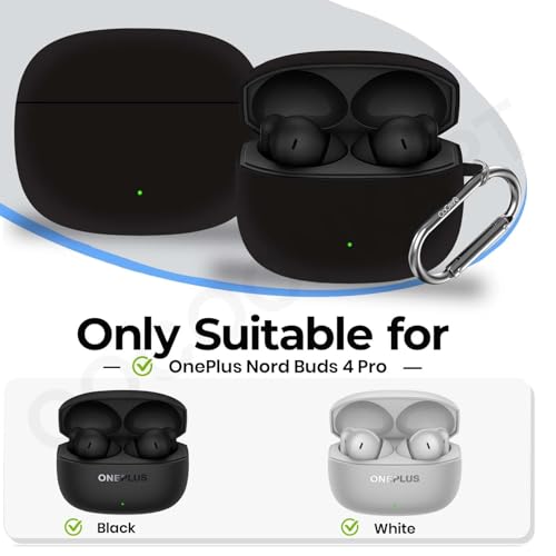 Image of Soft Silicone Case Cover for OnePlus Nord Buds 4 Pro with Cleaner Kit,Lanyard & 4 Pcs Cable Protectors (Black)